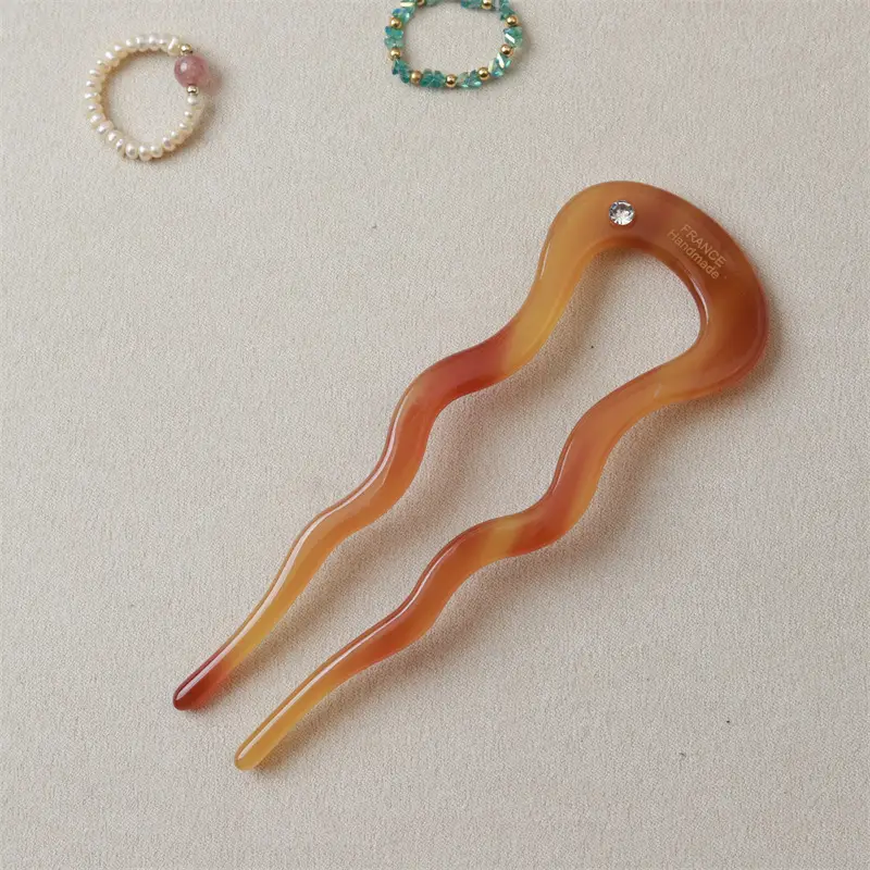 Orange Gradient Wave Hairpin with Diamond Accents - Image 6