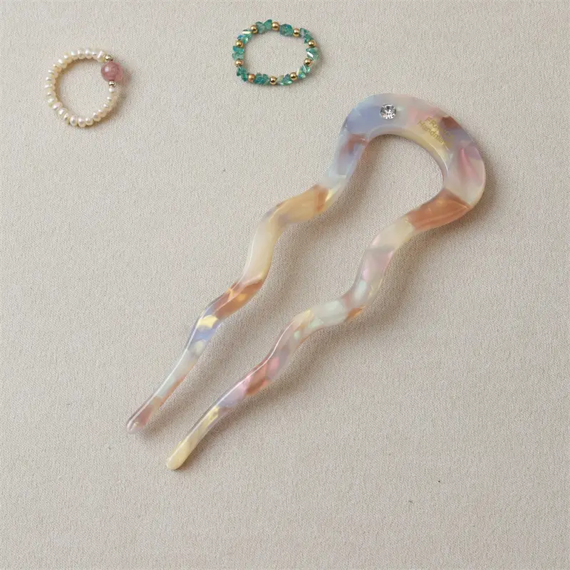 Orange Gradient Wave Hairpin with Diamond Accents - Image 8