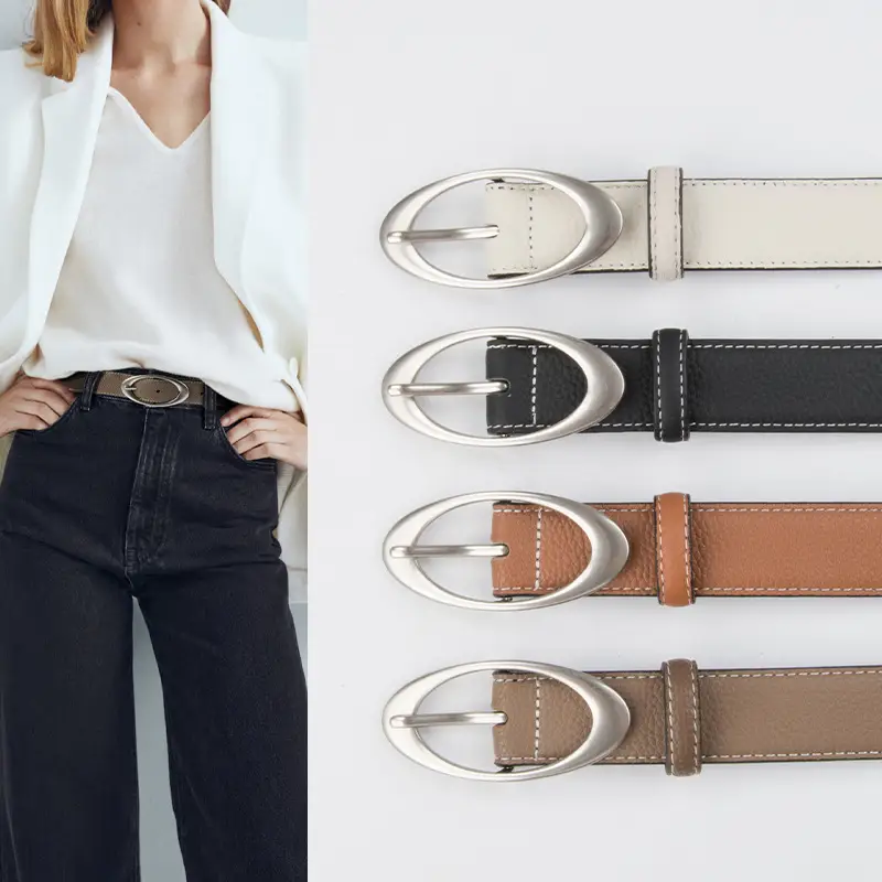 Women's Genuine Leather Belt Red Black Top Litchi Pattern - Image 7