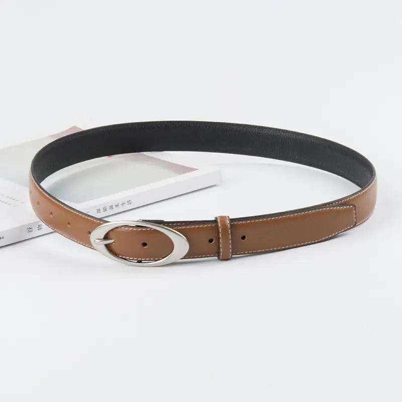 Women's Genuine Leather Belt Red Black Top Litchi Pattern - Image 9