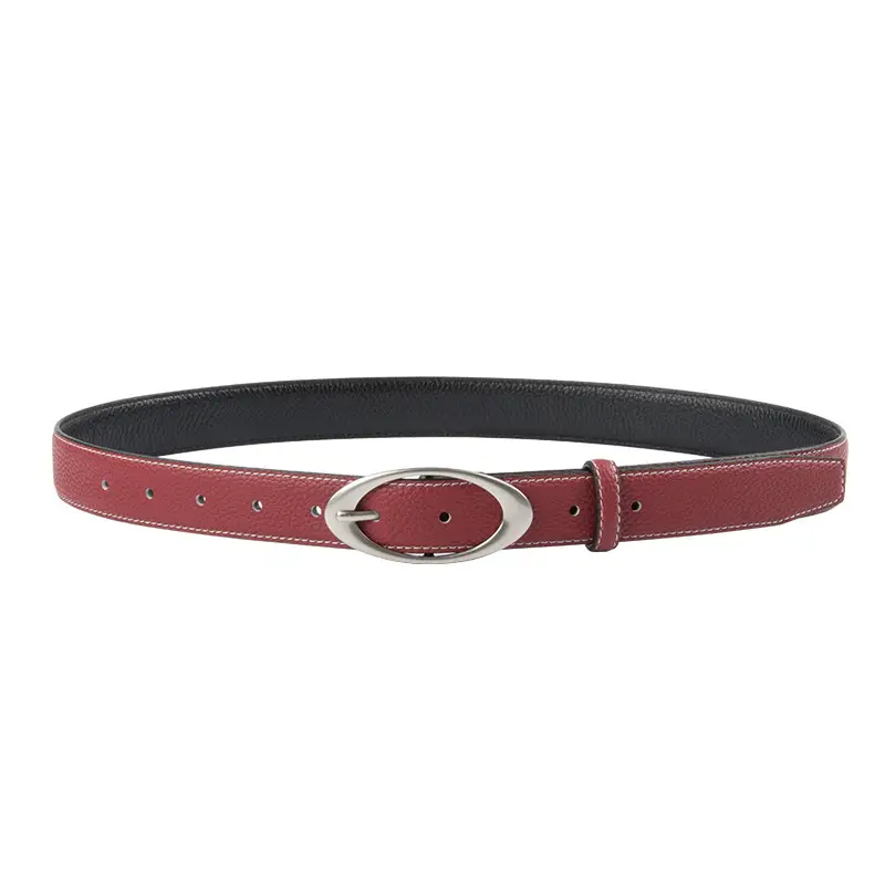 Women's Genuine Leather Belt Red Black Top Litchi Pattern - Image 11