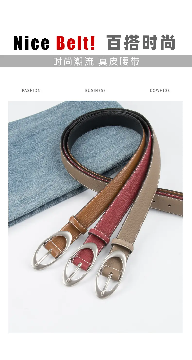 Women's Genuine Leather Belt Red Black Top Litchi Pattern — feature 3
