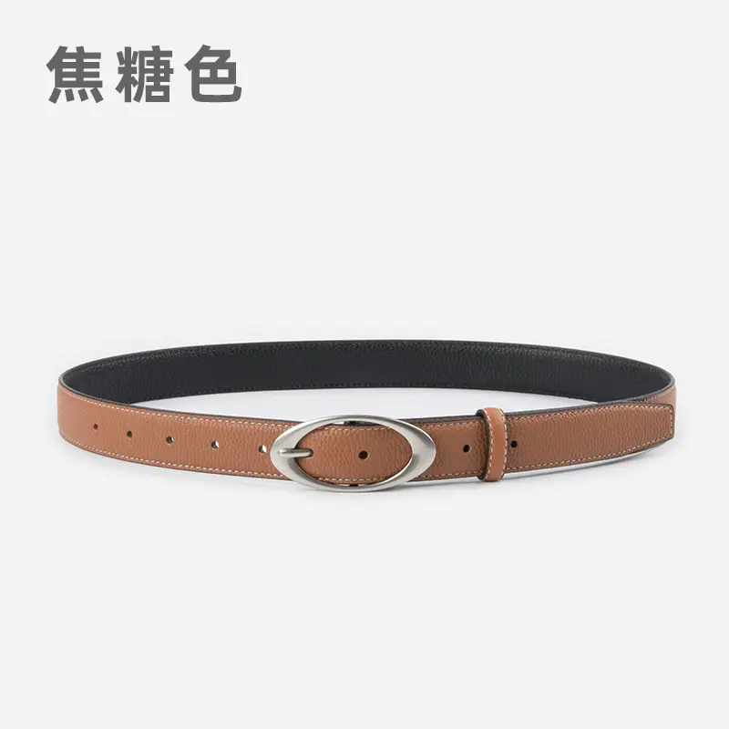 Women's Genuine Leather Belt Red Black Top Litchi Pattern - Image 3