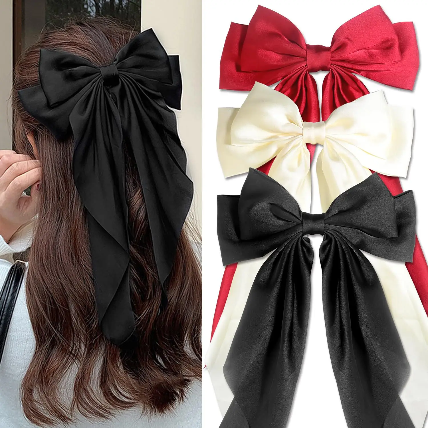 Black Retro Bow Hairpin for Back of Head Clip