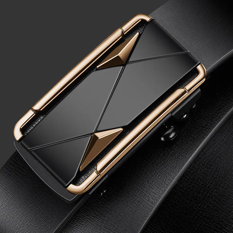 Men's Toothless Automatic Buckle Belt Black Gold - Image 5