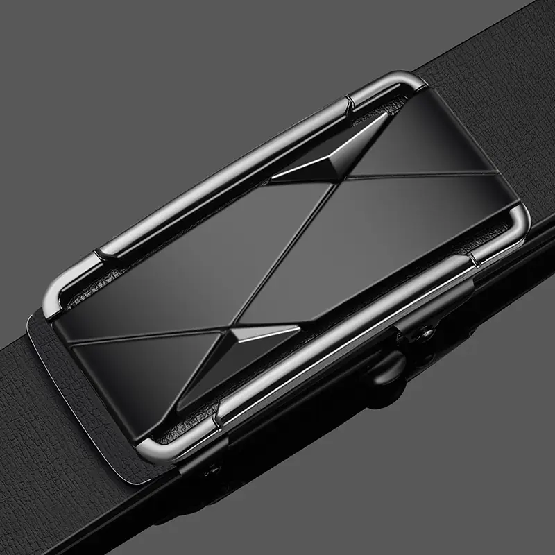 Men's Toothless Automatic Buckle Belt Black Gold - Image 6