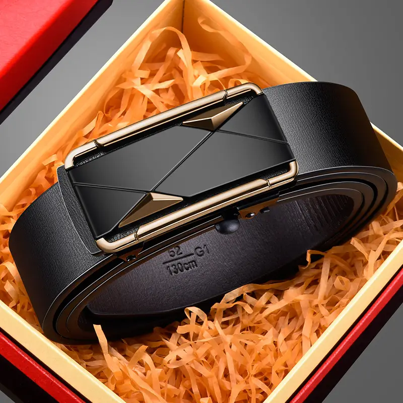 Men's Toothless Automatic Buckle Belt Black Gold - Image 7