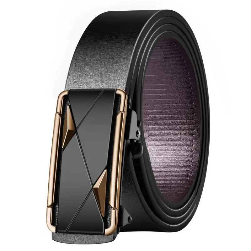 Men's Toothless Automatic Buckle Belt Black Gold - Image 8