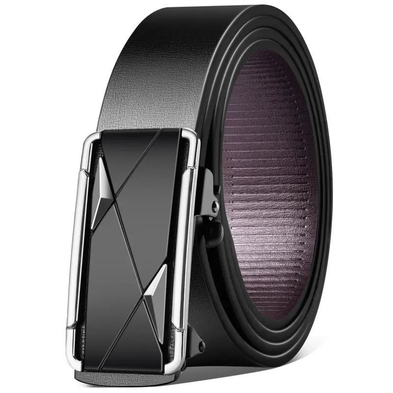 Men's Toothless Automatic Buckle Belt Black Gold - Image 2