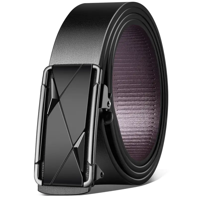 Men's Toothless Automatic Buckle Belt Black Gold - Image 3