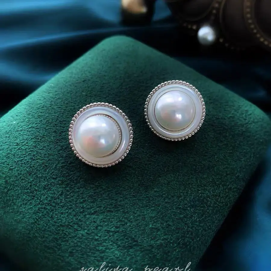 Natural Pearl Earrings 9-10MM Retro Socialite Style - Image 6