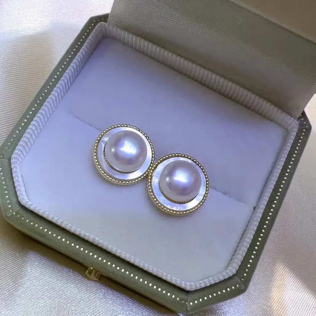 Natural Pearl Earrings 9-10MM Retro Socialite Style - Image 8