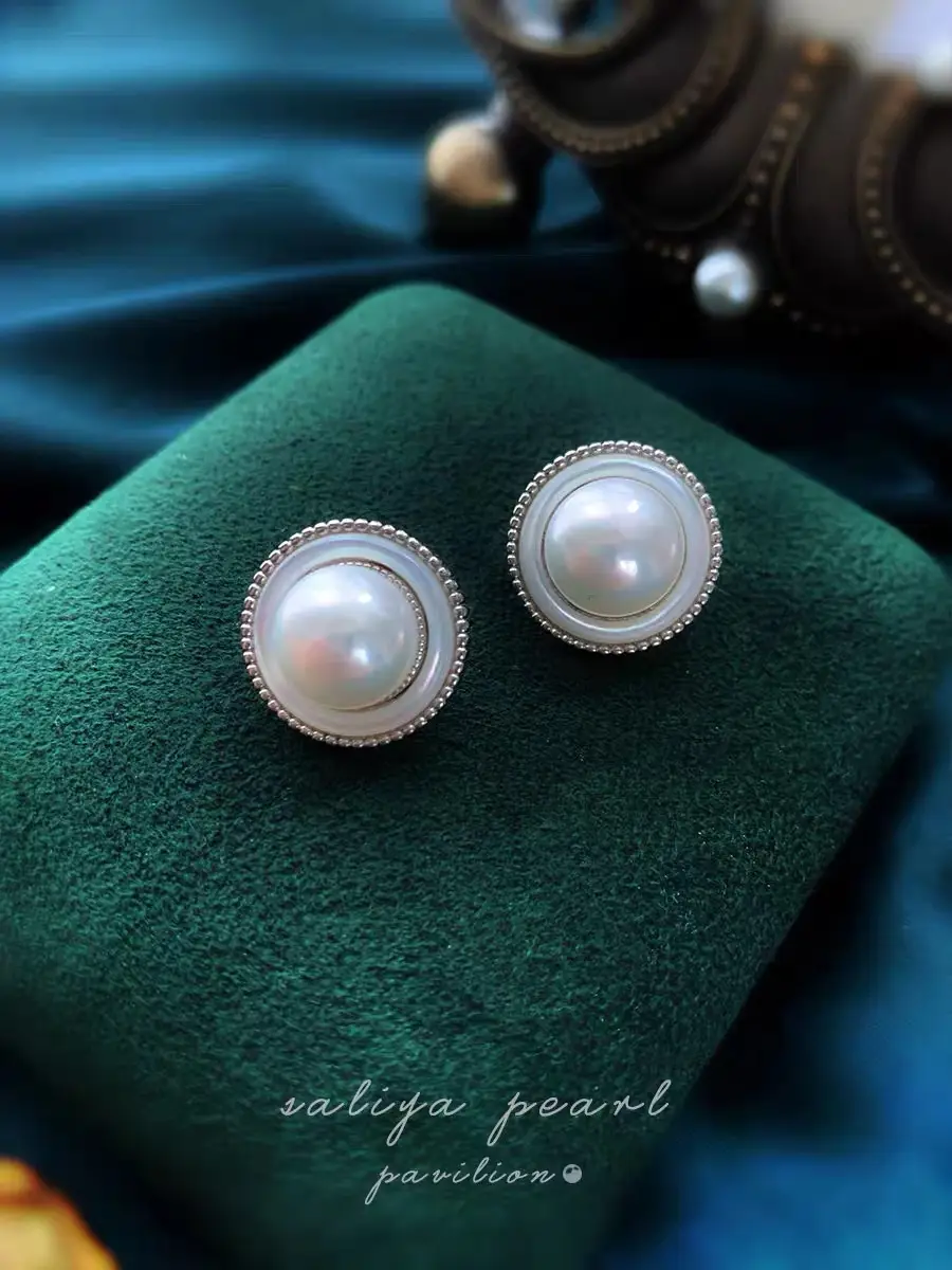 Natural Pearl Earrings 9-10MM Retro Socialite Style - Image 3