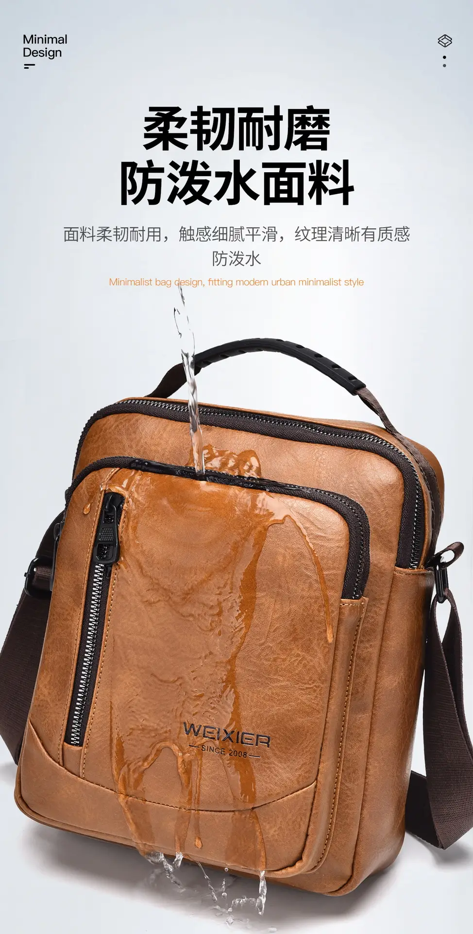 Men's Retro Brown Crossbody Bag with Water Proof Strap — feature 10