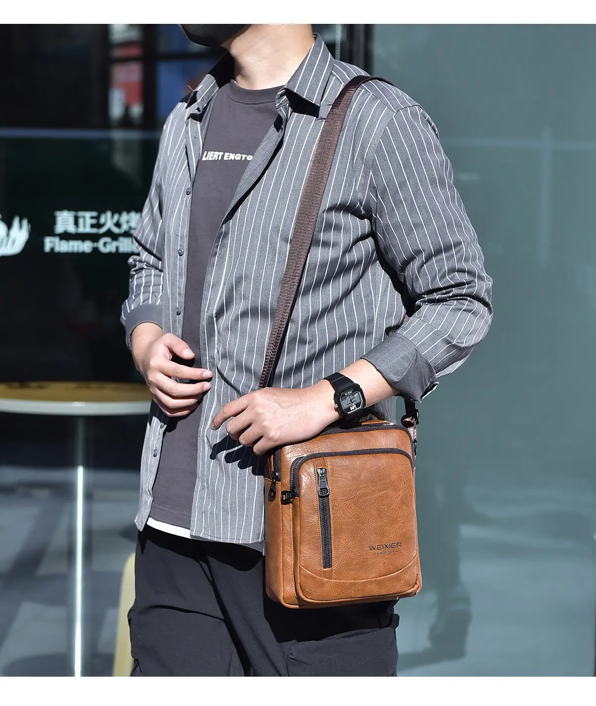 Men's Retro Brown Crossbody Bag with Water Proof Strap — feature 15