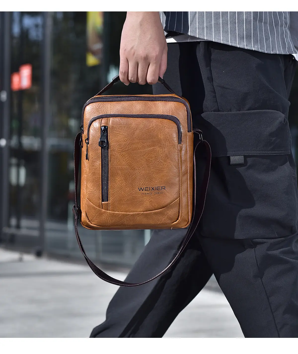 Men's Retro Brown Crossbody Bag with Water Proof Strap — feature 16