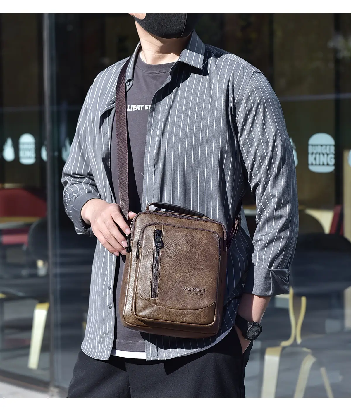 Men's Retro Brown Crossbody Bag with Water Proof Strap — feature 17