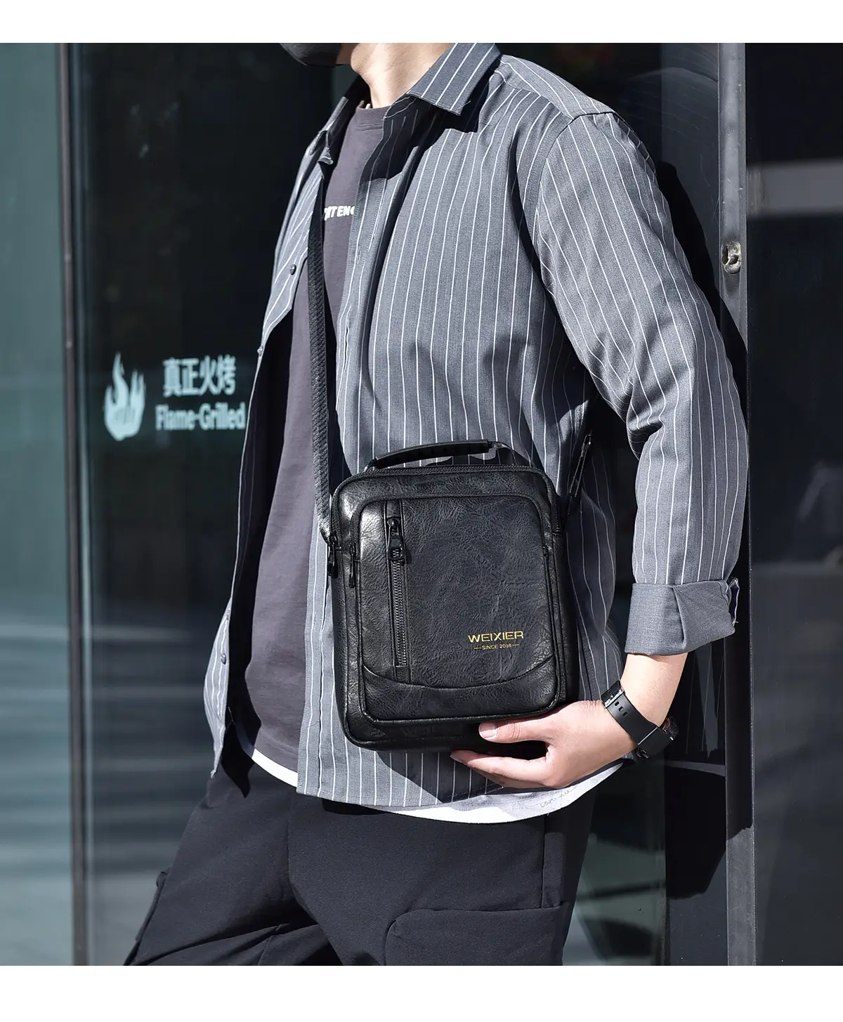 Men's Retro Brown Crossbody Bag with Water Proof Strap — feature 18