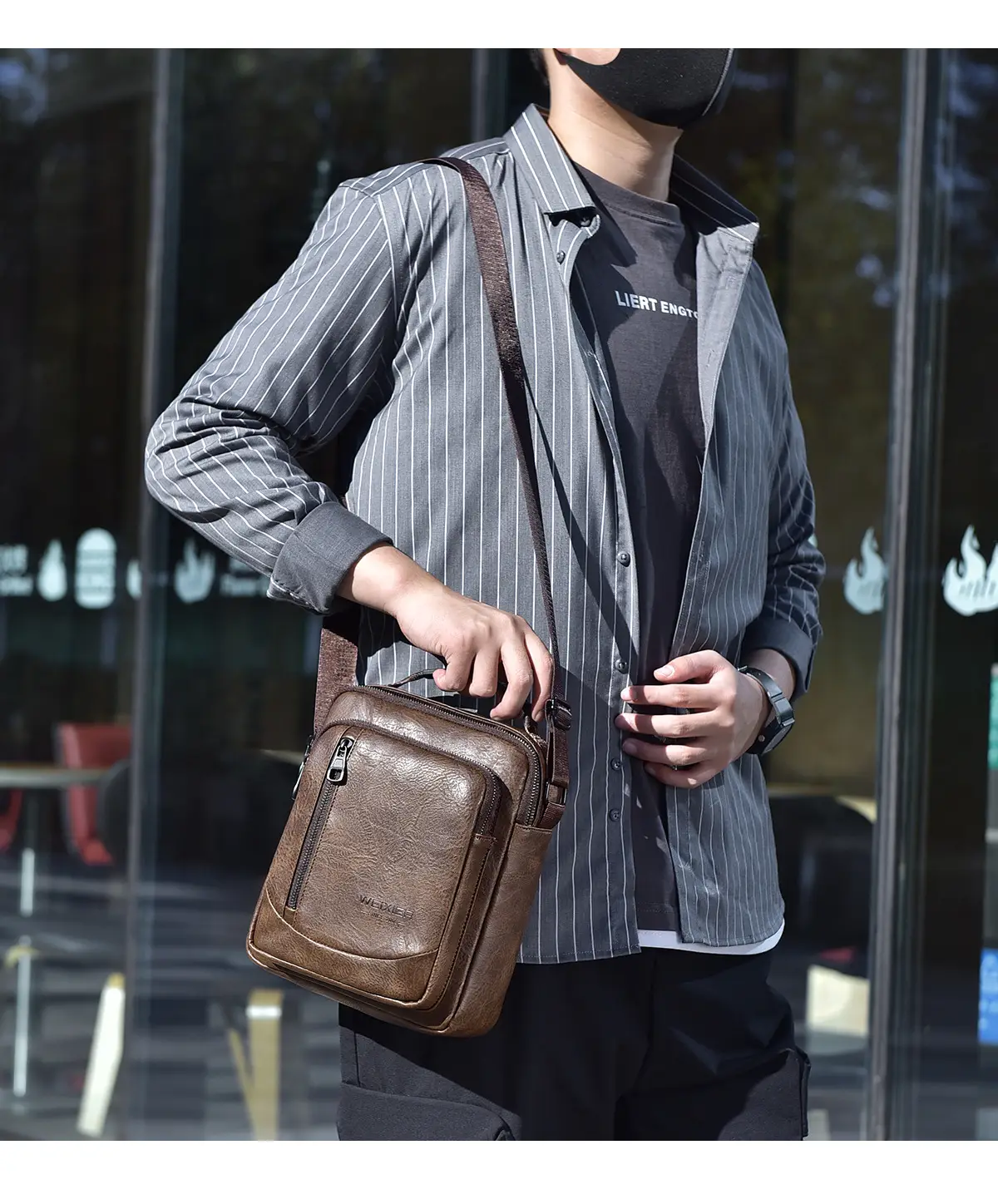 Men's Retro Brown Crossbody Bag with Water Proof Strap — feature 19
