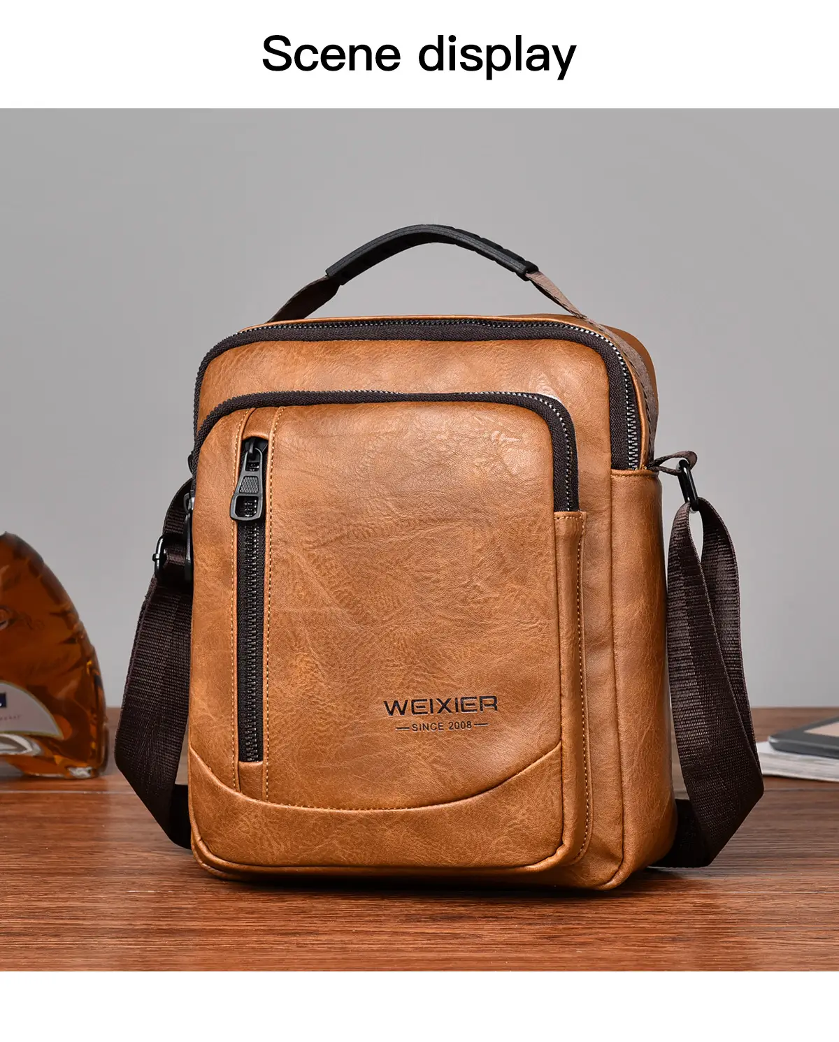 Men's Retro Brown Crossbody Bag with Water Proof Strap — feature 21