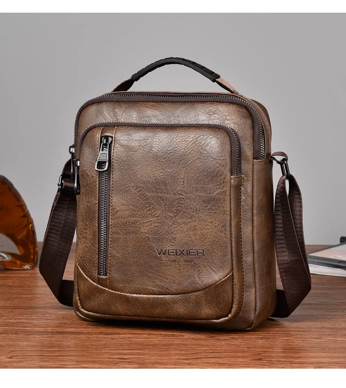 Men's Retro Brown Crossbody Bag with Water Proof Strap — feature 23