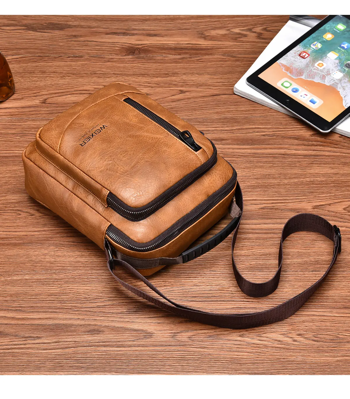 Men's Retro Brown Crossbody Bag with Water Proof Strap — feature 24