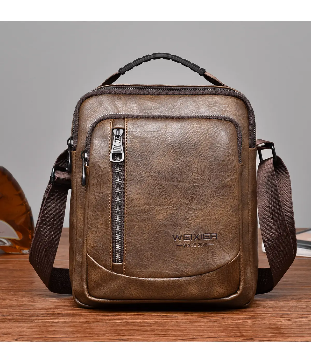 Men's Retro Brown Crossbody Bag with Water Proof Strap — feature 25