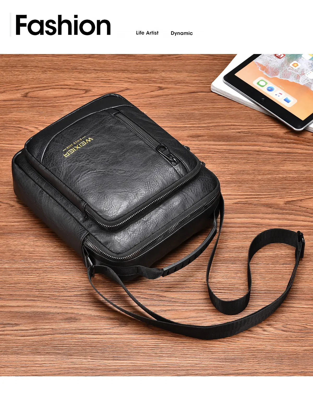 Men's Retro Brown Crossbody Bag with Water Proof Strap — feature 26