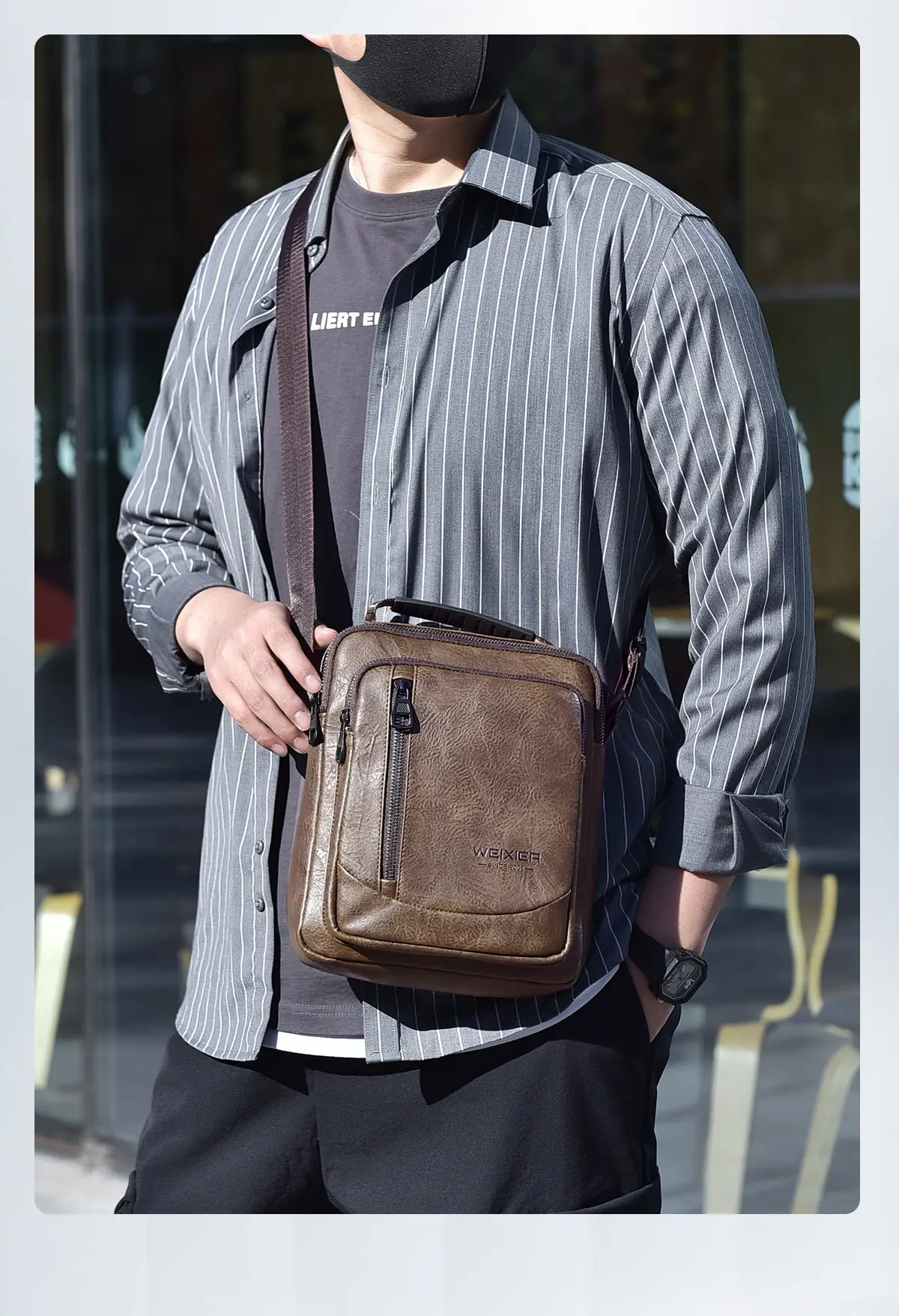Men's Retro Brown Crossbody Bag with Water Proof Strap — feature 8