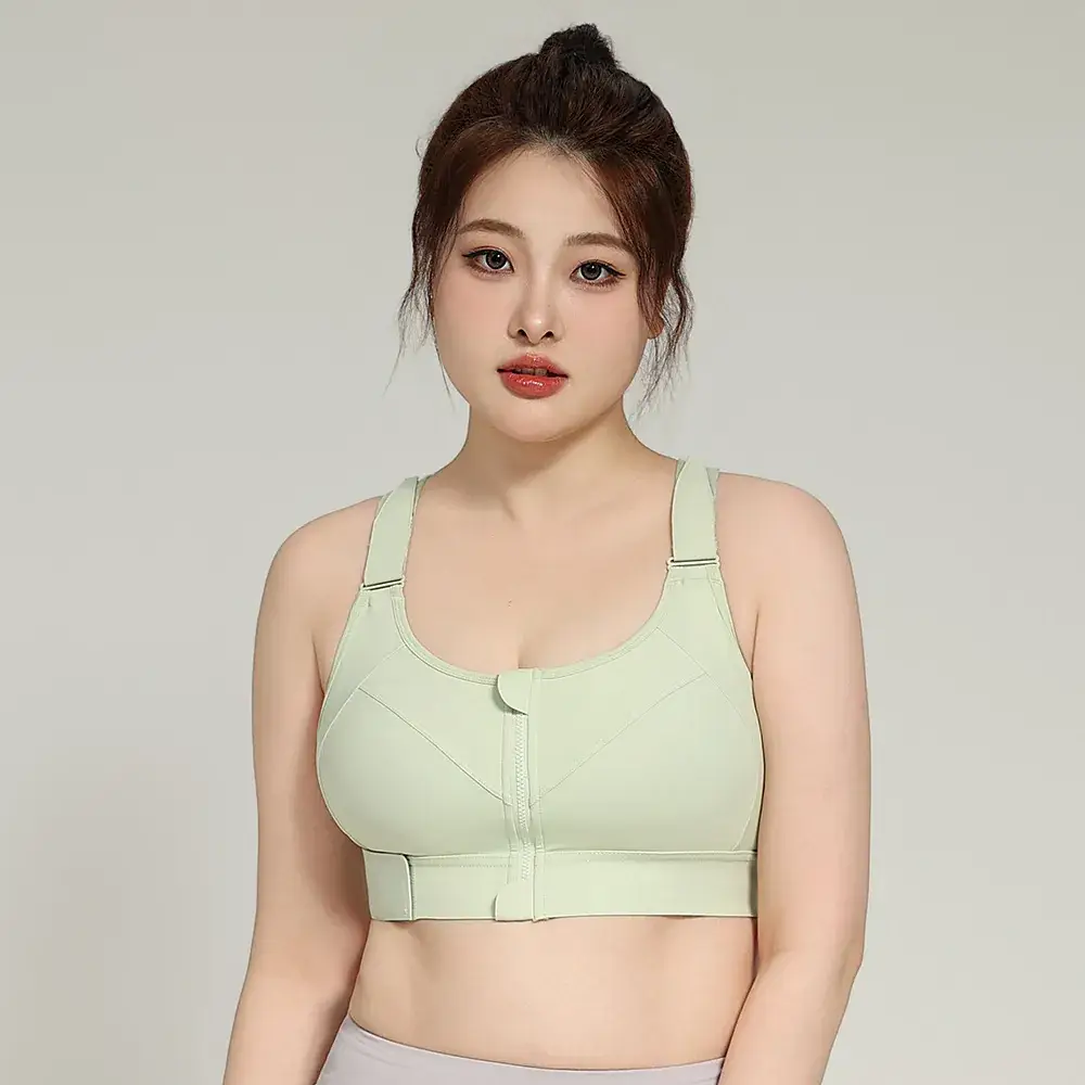 Plus size American high-strength shockproof sports underwear women's running training yoga YKK front zipper Velcro bra