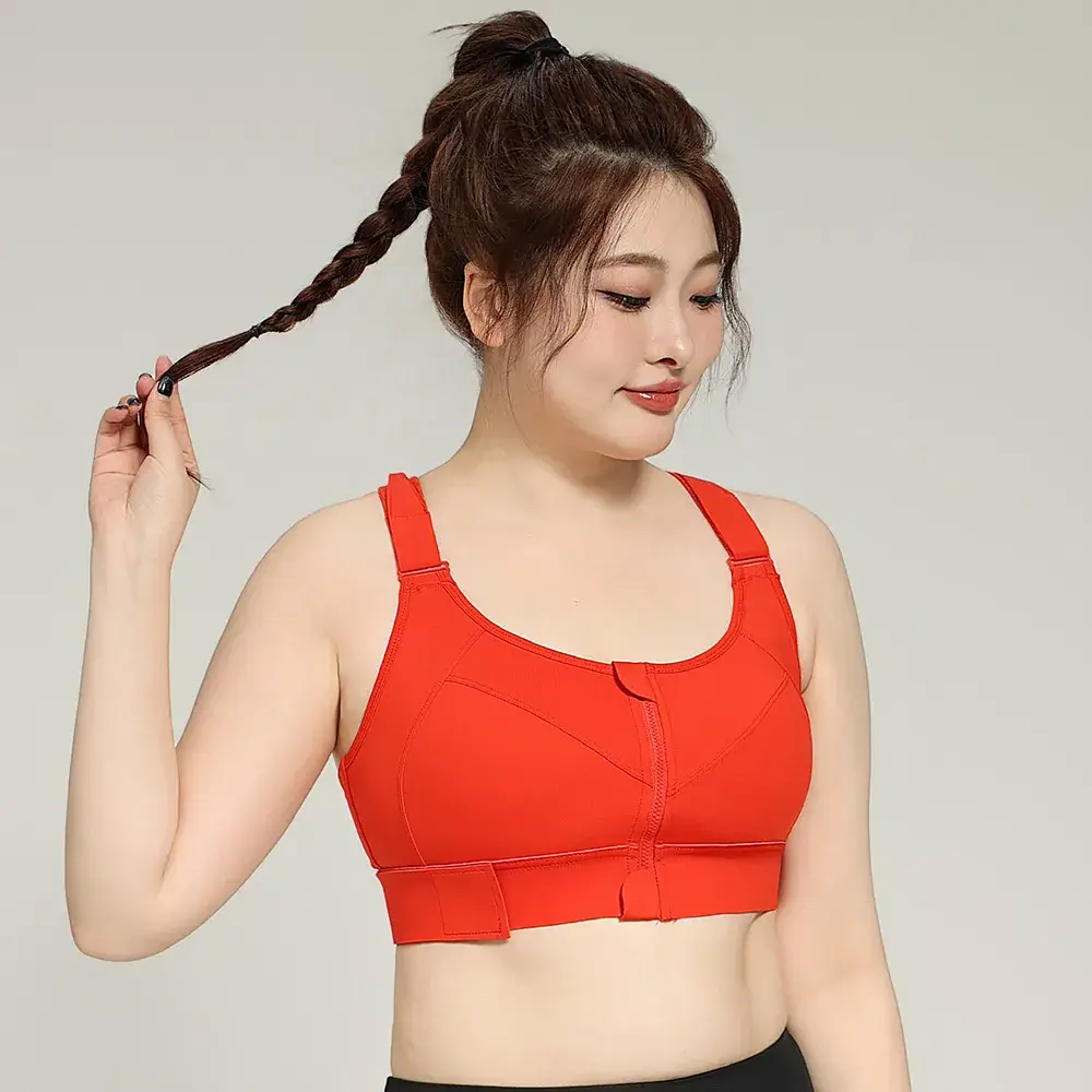 Plus size American high-strength shockproof sports underwear women's running training yoga YKK front zipper Velcro bra