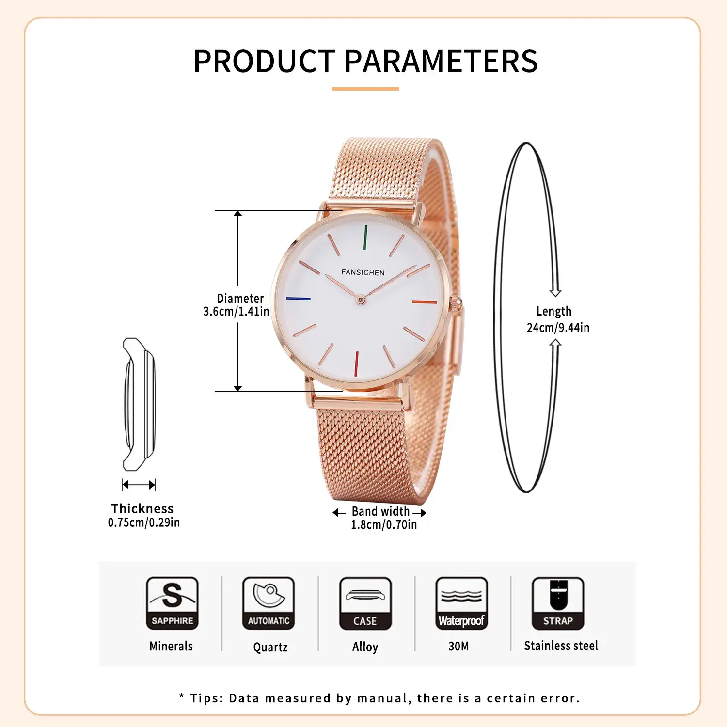 Women's Ultra-Thin Quartz Watch with Rose Gold Dial - Image 4