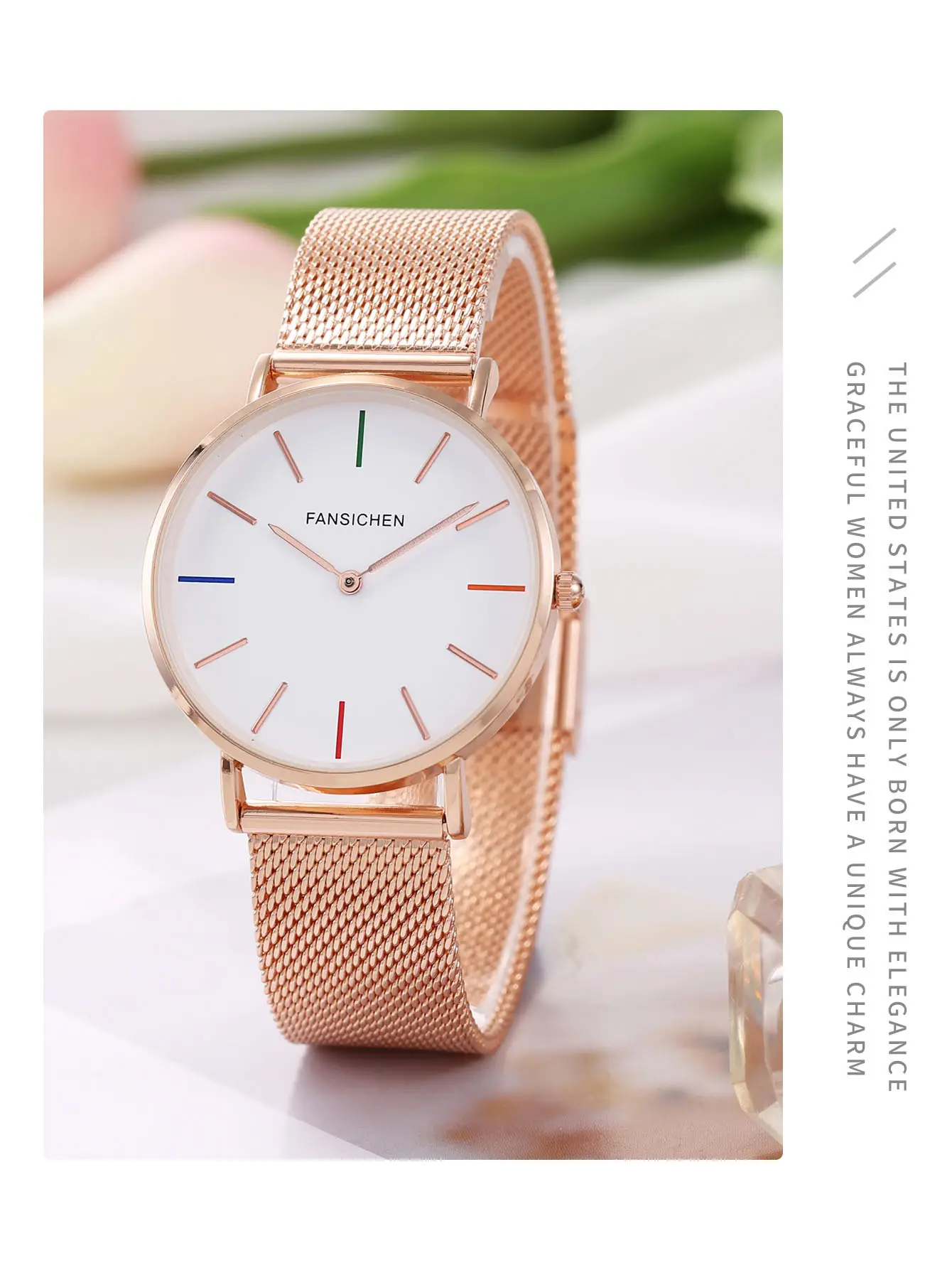 Women's Ultra-Thin Quartz Watch with Rose Gold Dial — feature 3
