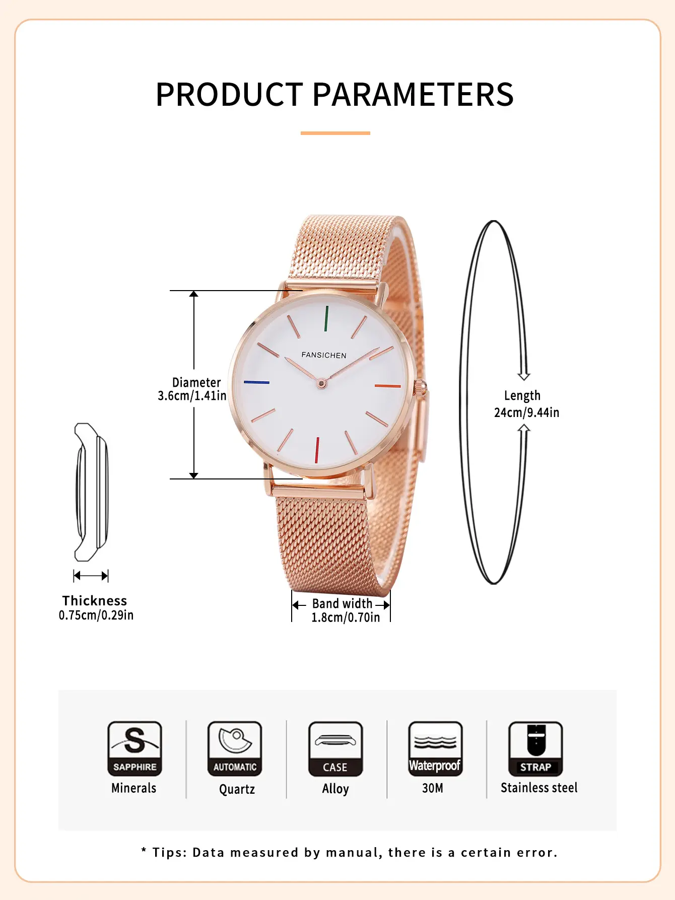 Women's Ultra-Thin Quartz Watch with Rose Gold Dial — feature 6