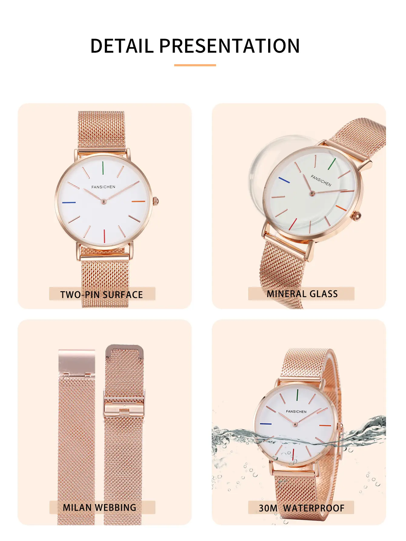 Women's Ultra-Thin Quartz Watch with Rose Gold Dial — feature 7
