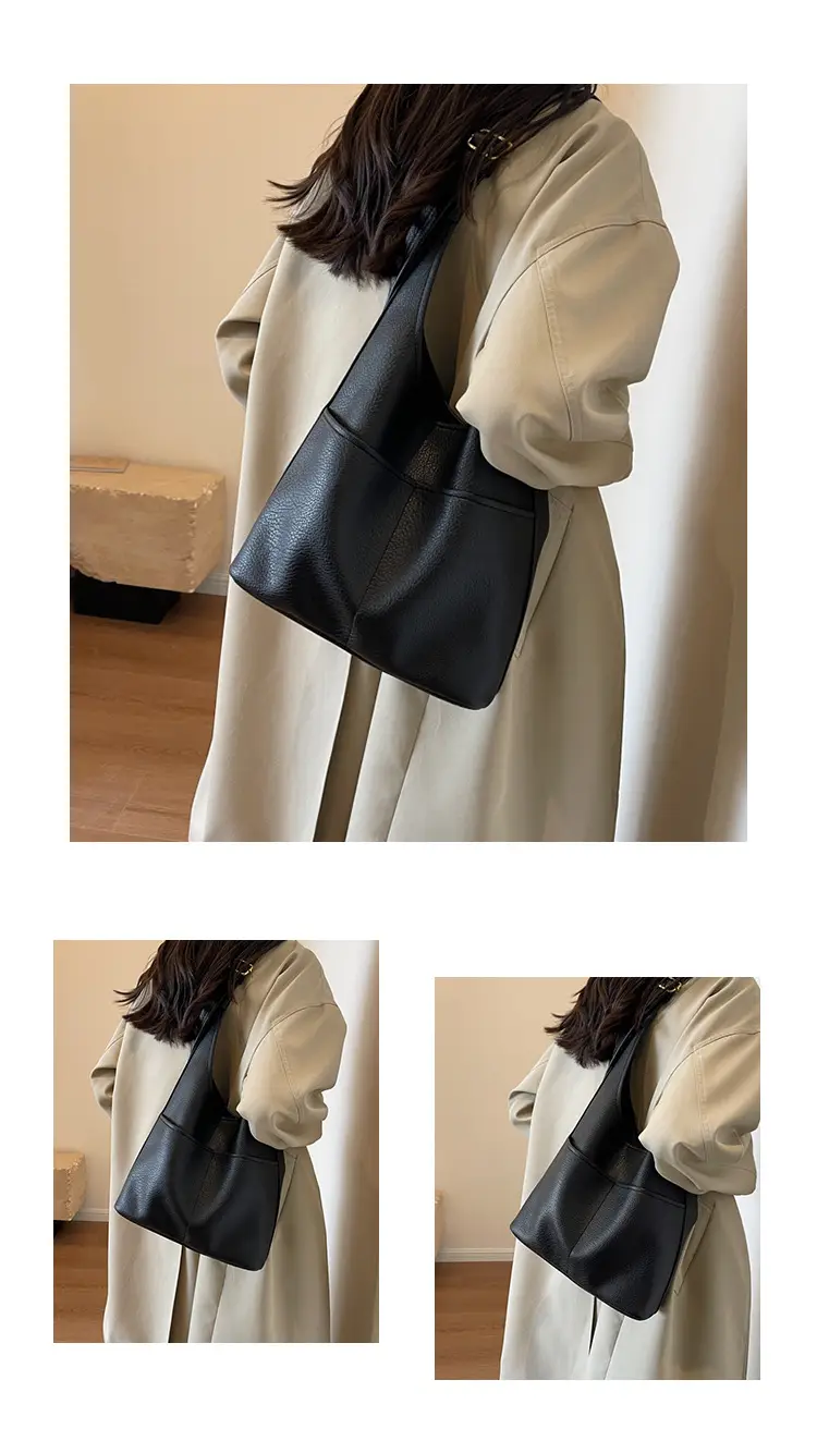 Black Leather Shoulder Bag for Women Large Capacity — feature 12