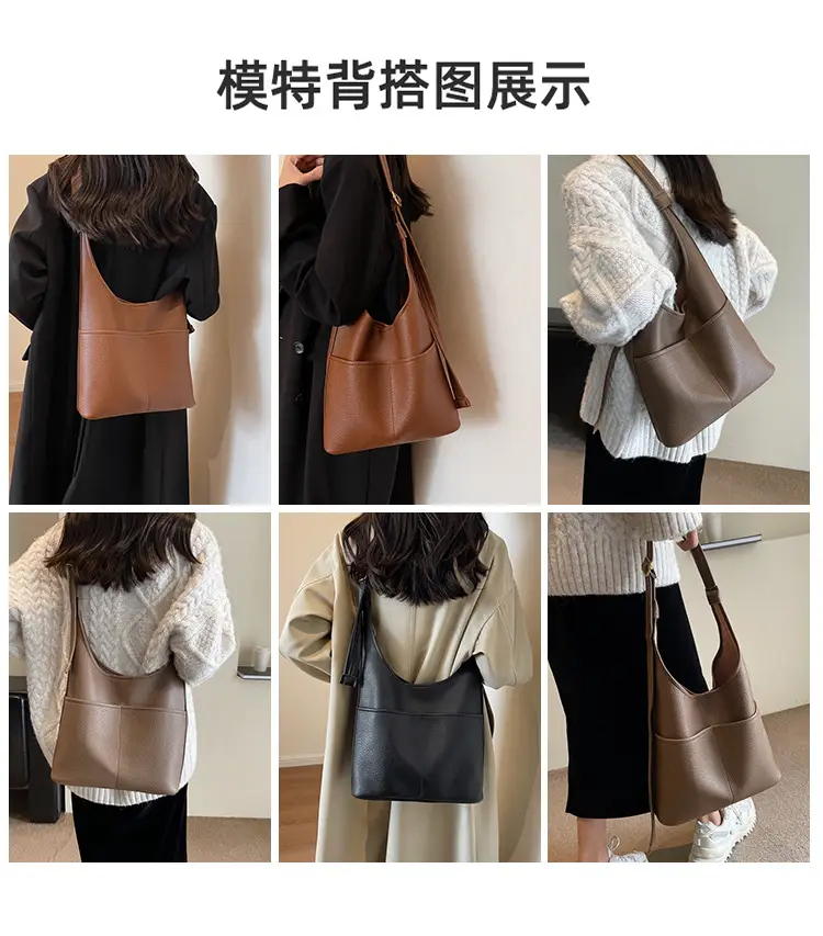Black Leather Shoulder Bag for Women Large Capacity — feature 7