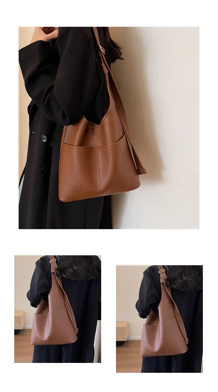 Black Leather Shoulder Bag for Women Large Capacity — feature 8