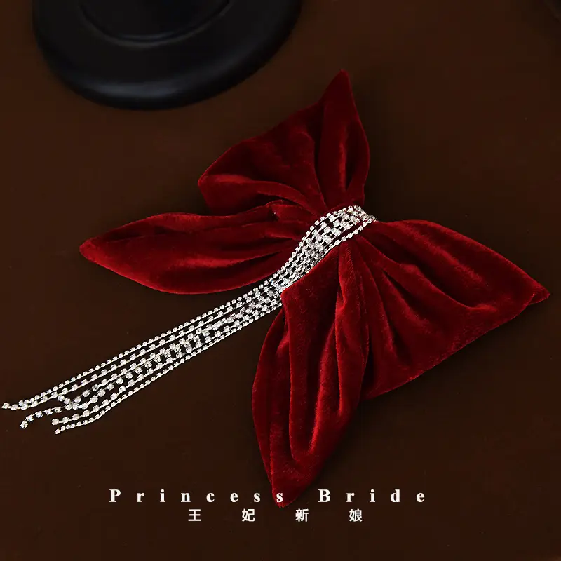 Red Velvet Bow Hairpin for Women High-Grade Bridal Tie - Image 11