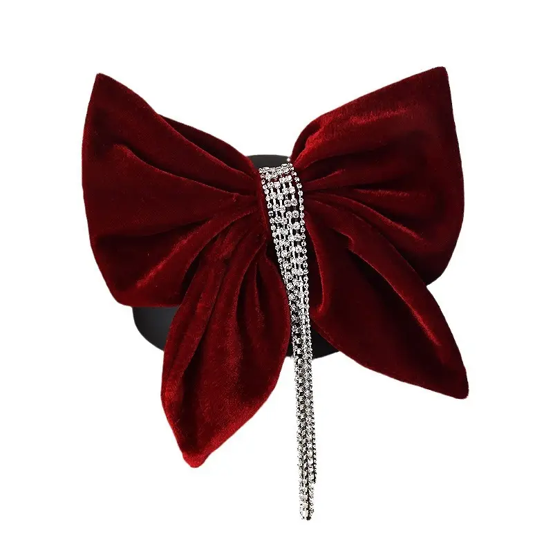 Red Velvet Bow Hairpin for Women High-Grade Bridal Tie - Image 12