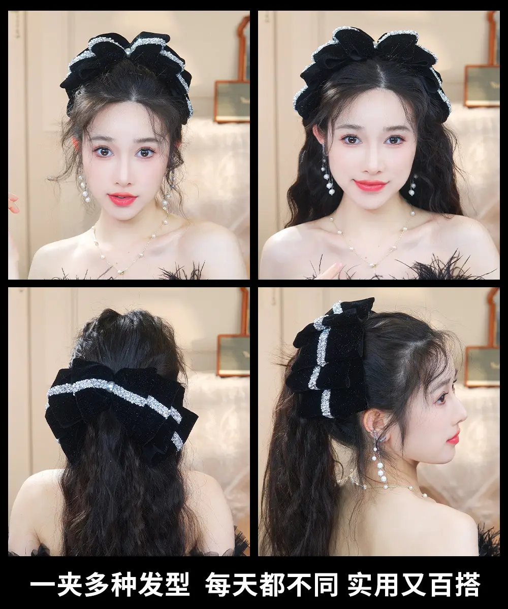 Red Velvet Bow Hairpin for Women High-Grade Bridal Tie — feature 12