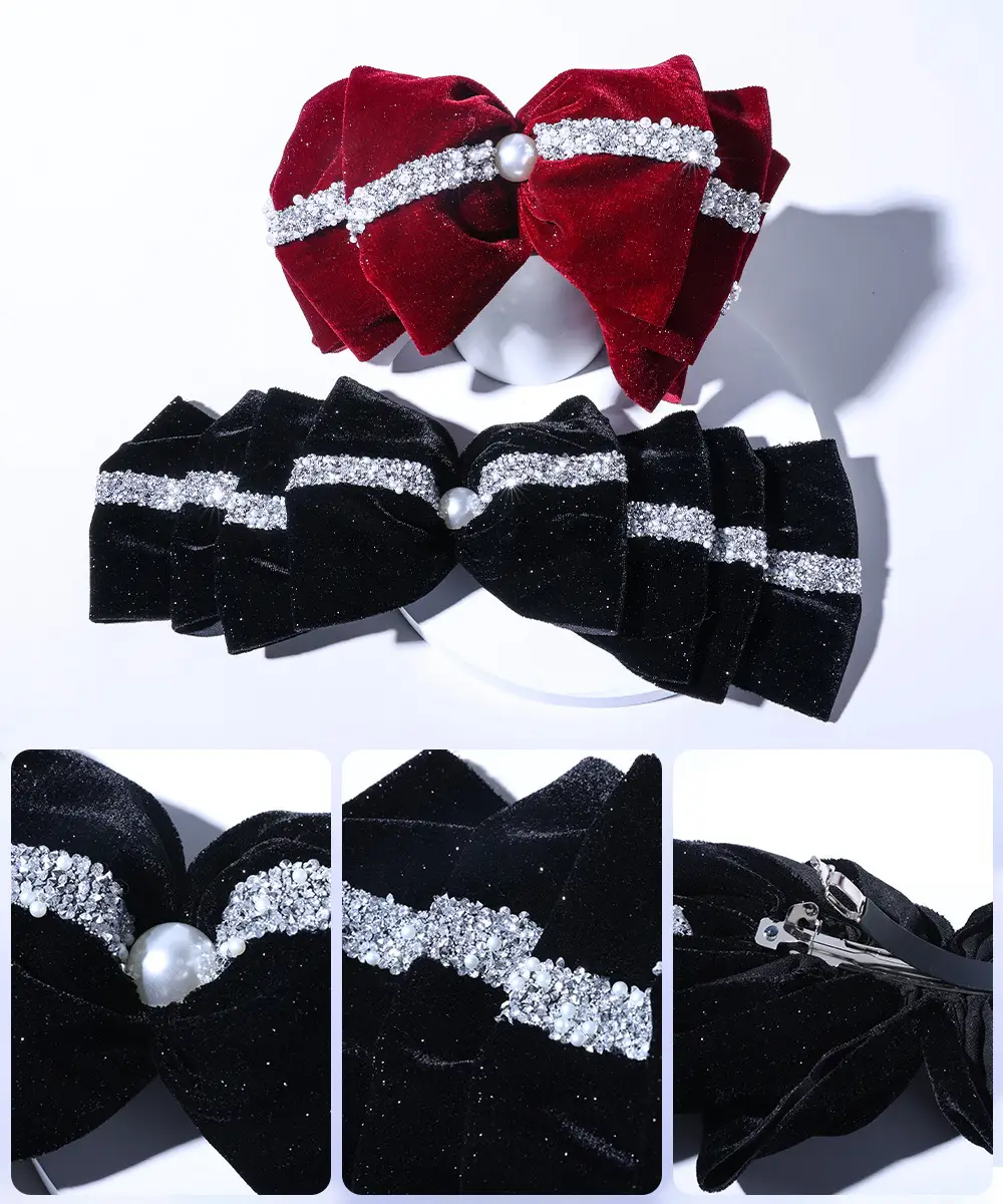 Red Velvet Bow Hairpin for Women High-Grade Bridal Tie — feature 14