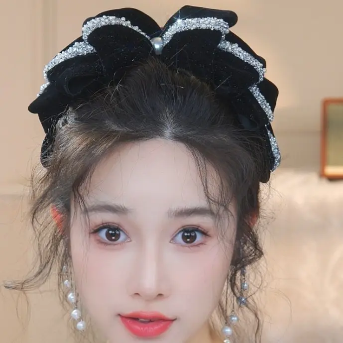 Red Velvet Bow Hairpin for Women High-Grade Bridal Tie — feature 15