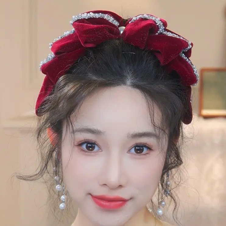 Red Velvet Bow Hairpin for Women High-Grade Bridal Tie — feature 16