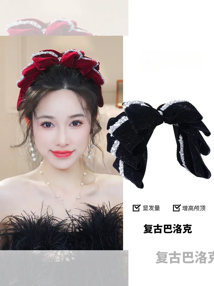 Red Velvet Bow Hairpin for Women High-Grade Bridal Tie — feature 17