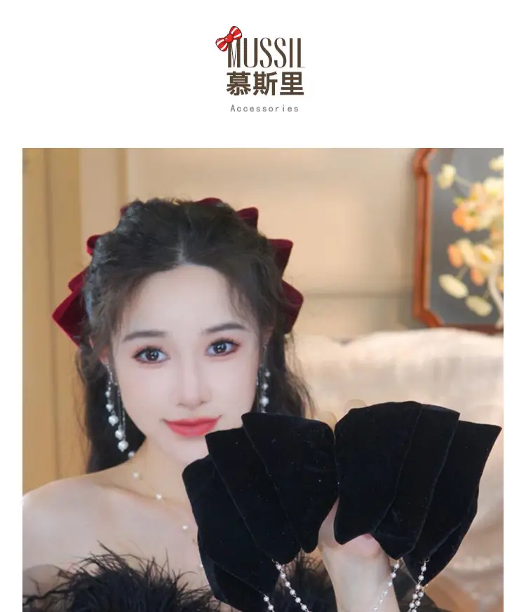 Red Velvet Bow Hairpin for Women High-Grade Bridal Tie — feature 6