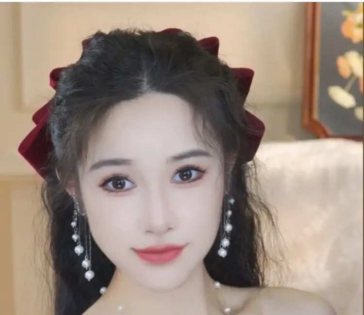 Red Velvet Bow Hairpin for Women High-Grade Bridal Tie — feature 8