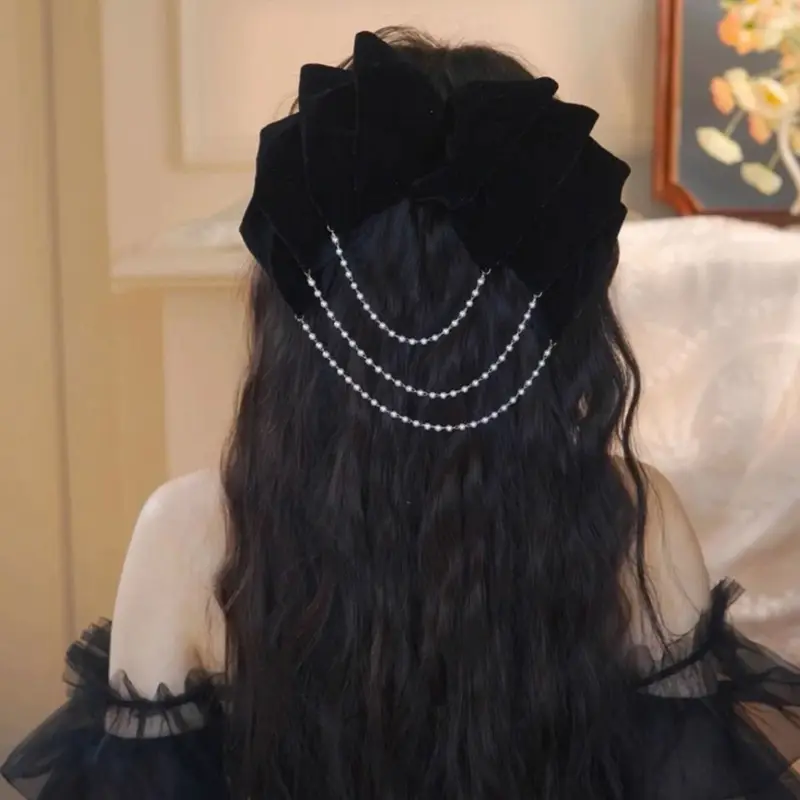 Red Velvet Bow Hairpin for Women High-Grade Bridal Tie - Image 2