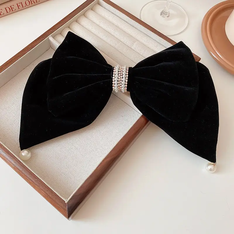 Red Velvet Bow Hairpin for Women High-Grade Bridal Tie - Image 4