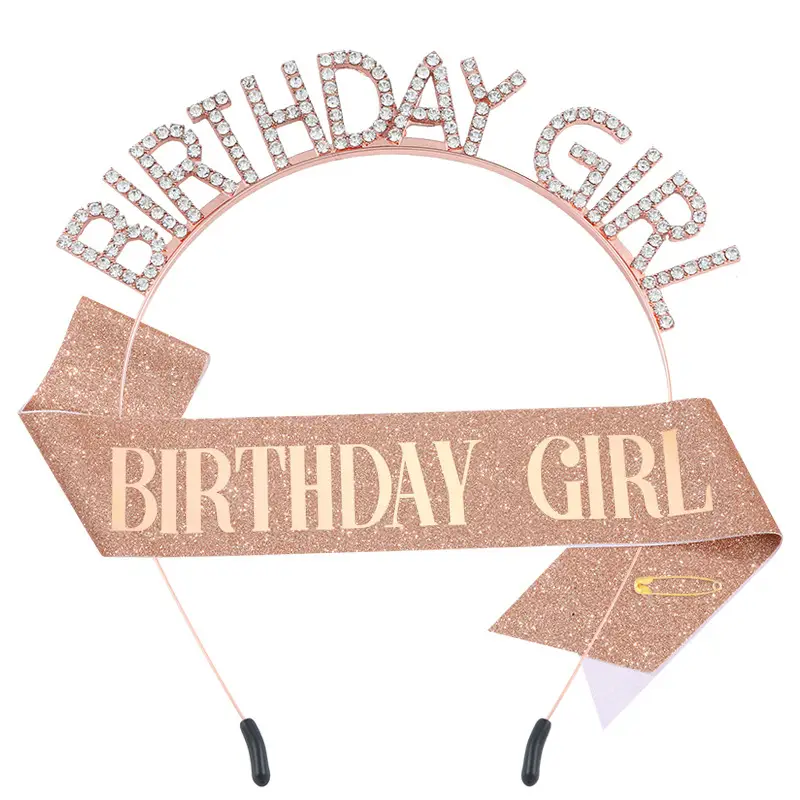 Birthday Girl Rhinestone Headband with Purple Ribbon - Image 4